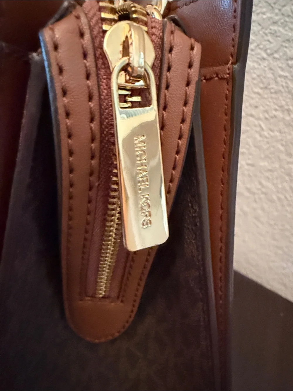 Michael Kors Brown Logo Satchel with Gold Hardware